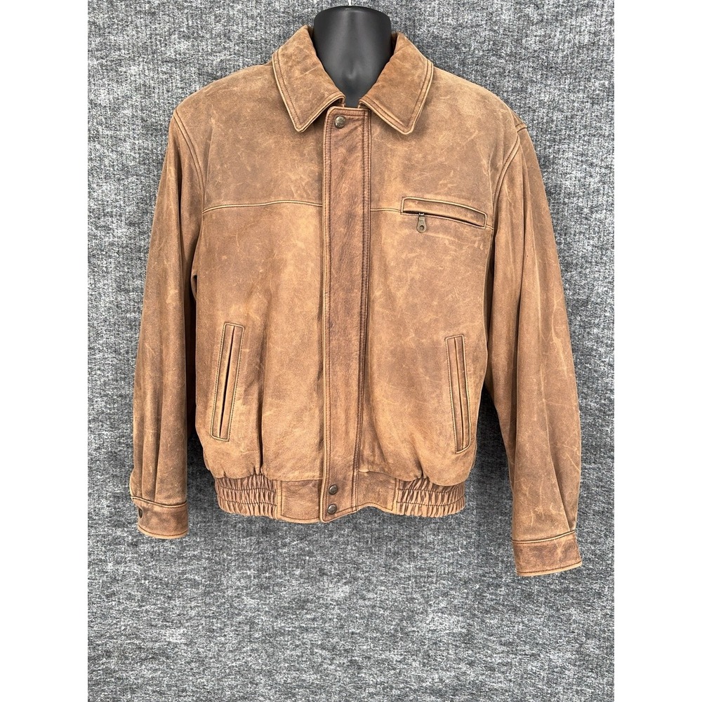 Roundtree & Yorke Jacket Mens Medium Brown Leather Bomber Full Zip Outfitters